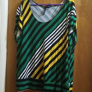 Green w/Yellow Black &White Diagonal Stripe Top